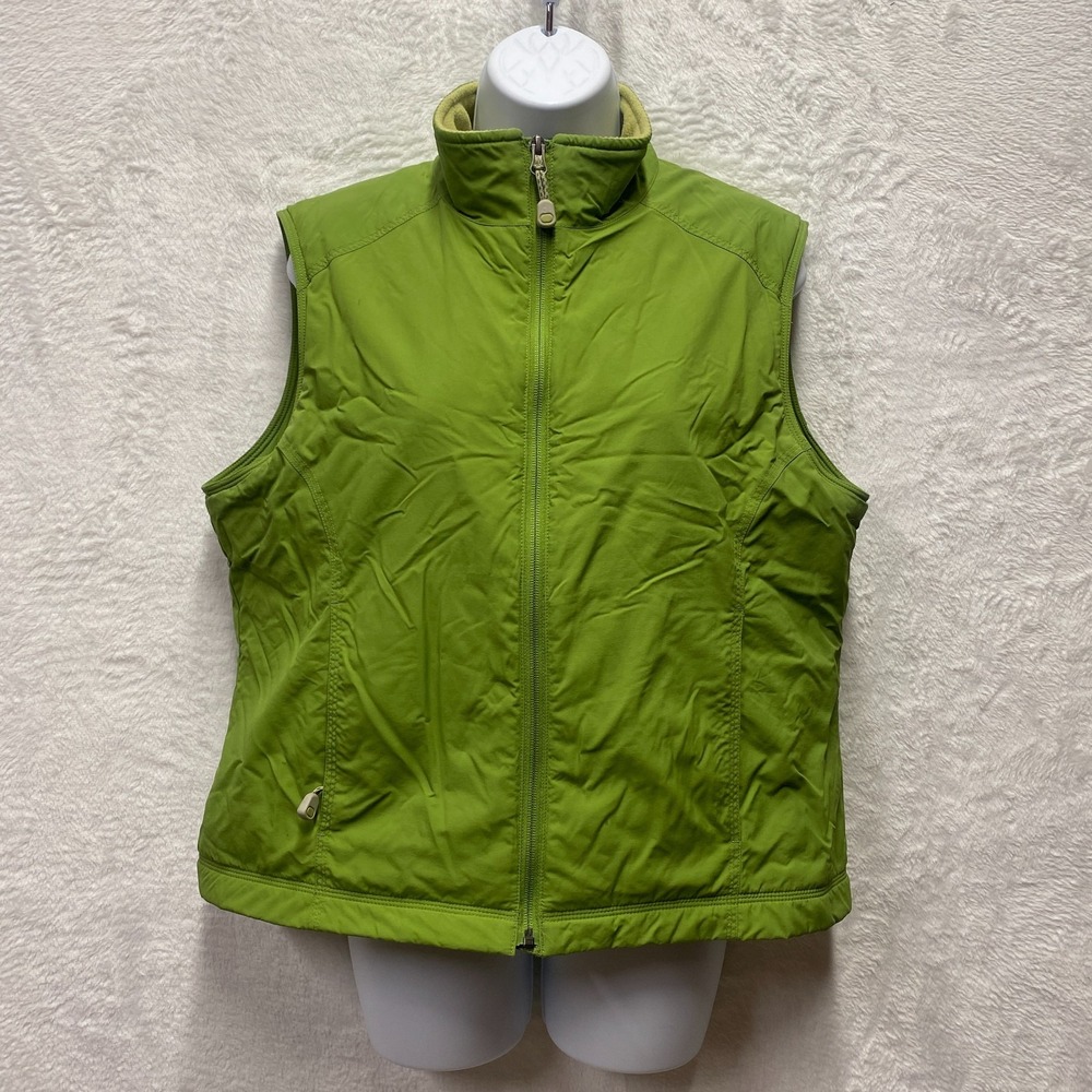 L.L.Bean Vest Jacket Womens Large Green Fleece Lined Mock Neck Outdoors Hiking
